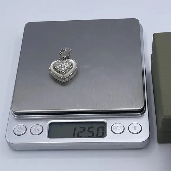 Judith Ripka Sterling Silver Heart Enhancer Pendant Mother of Pearl CZ - Picture 7 of 8